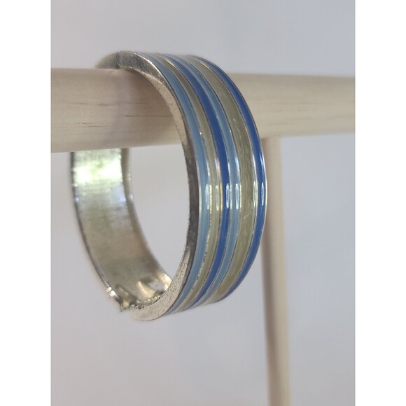 Blue Green Enamel Silver Toned Metal Statement Clamber Cuff Bracelet - Picture 2 of 7